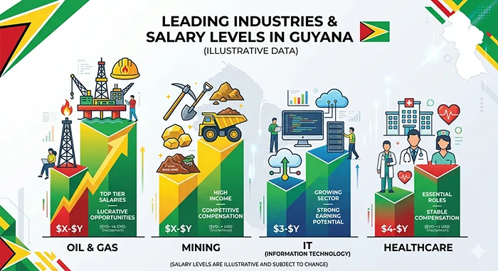 bar chart showing different salary levels for top industries
